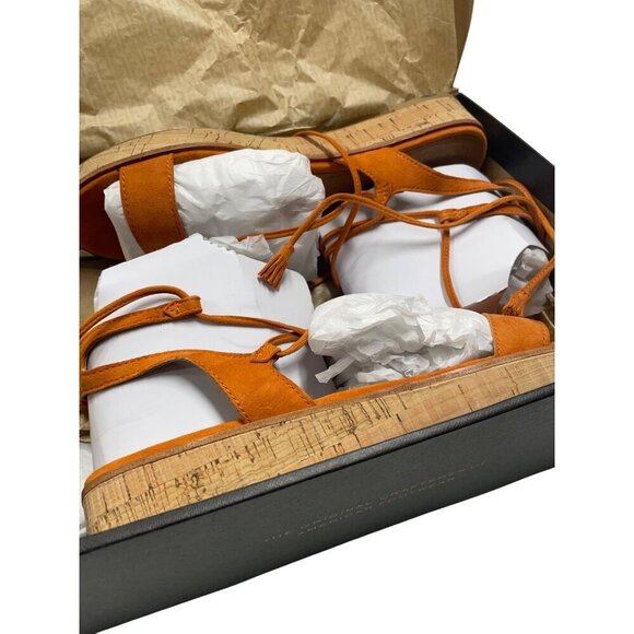 Frye Miranda Gladiator Orange Suede Lace-Up Cork Sole Sandals Flat Heel Size 9 - Picture 7 of 8